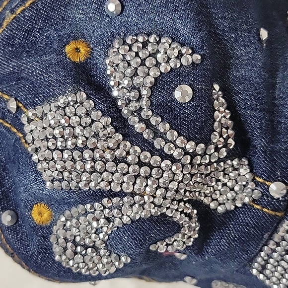 Fluer de Lis Dark Blue Denim Distressed Ladies Baseball Hat - Picture 2 of 7